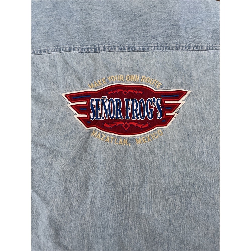 Official‎ Wear Mens Shirt Denim Blue Senor Frogs Mazatlan Mexico L